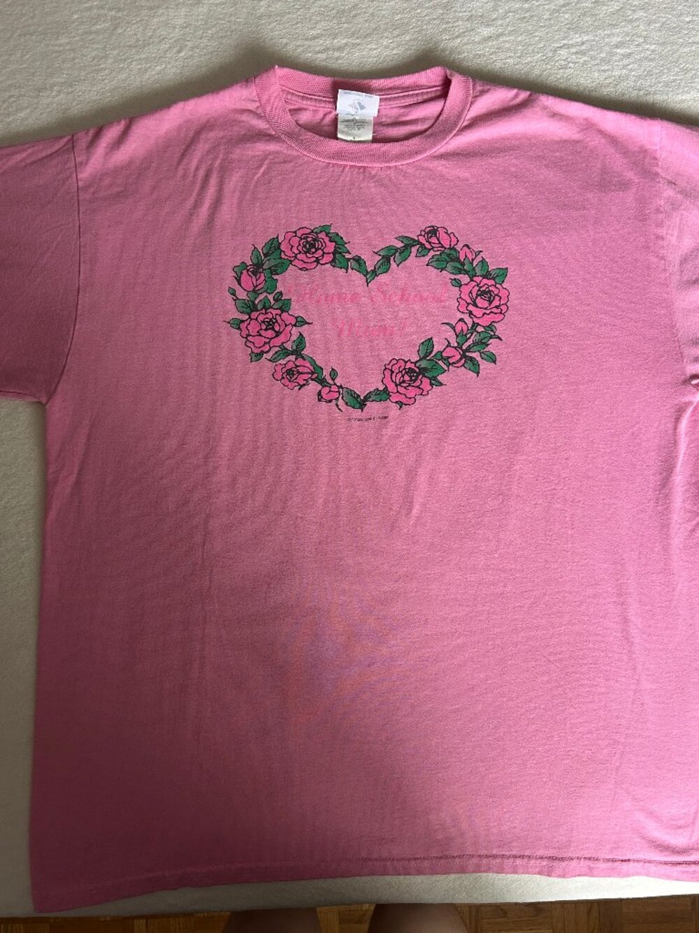 "Home School Mom" Jerzees Heavyweight Blend XL Pink Floral Heart Graphic T-Shirt